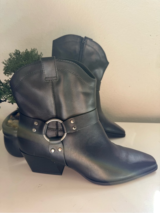 Open Edit Shoes - open edit Western boots black size 9.5 Harness Ankle Booties with Ring Detail